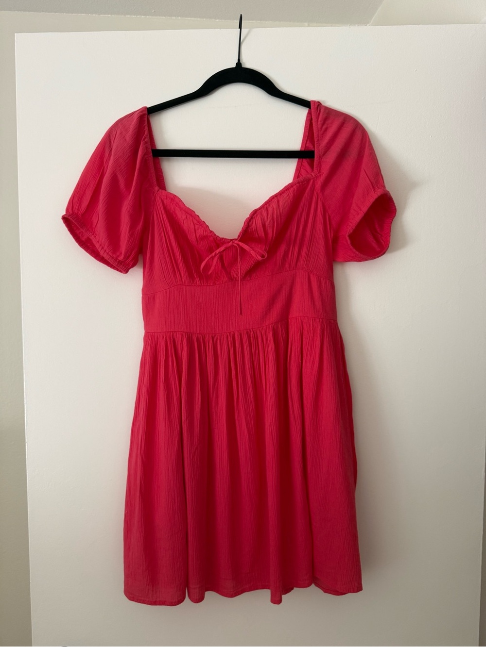 Nordstrom Bright Pink Tie-Front Puff Sleeve Mini Dress